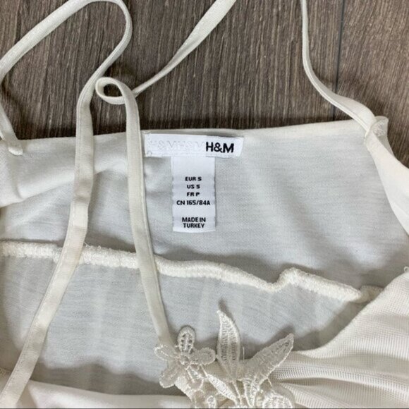 H&M Babydoll Tunic Blouse Mini Dress Ivory Floral Embroidery Y2K 2000s Small - Picture 13 of 16